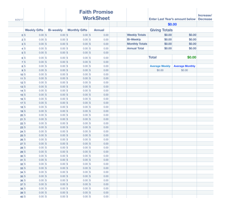 Faith Promise Worksheet (Apple Numbers) – Help My Missions Conference